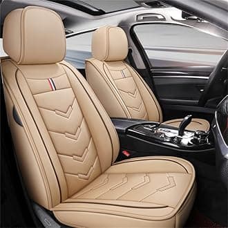 Car Seat Covers 5 Seat Leather Compatible with Ford Focus ST-Line 2015-2019 Vehicle Seat Cover Full Set Cushion Front Rear Seat Protectors (Beige)
