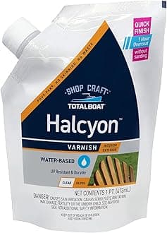 Halcyon Water-Based Marine Varnish | Fast-Drying Polyurethane Wood Finish for Boats, Outdoor Furniture, and Woodworking | Clear Gloss, Pint
