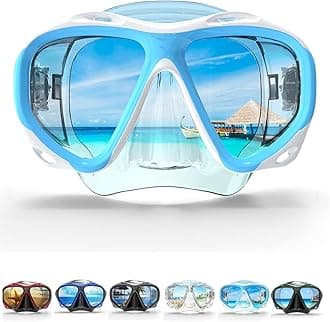 COPOZZ Snorkel Mask, Snorkeling Scuba Dive Glasses, Free Diving Tempered Glass Goggles - Optional Dry Snorkel with Comfortable Mouthpiece (4260-Blue)
