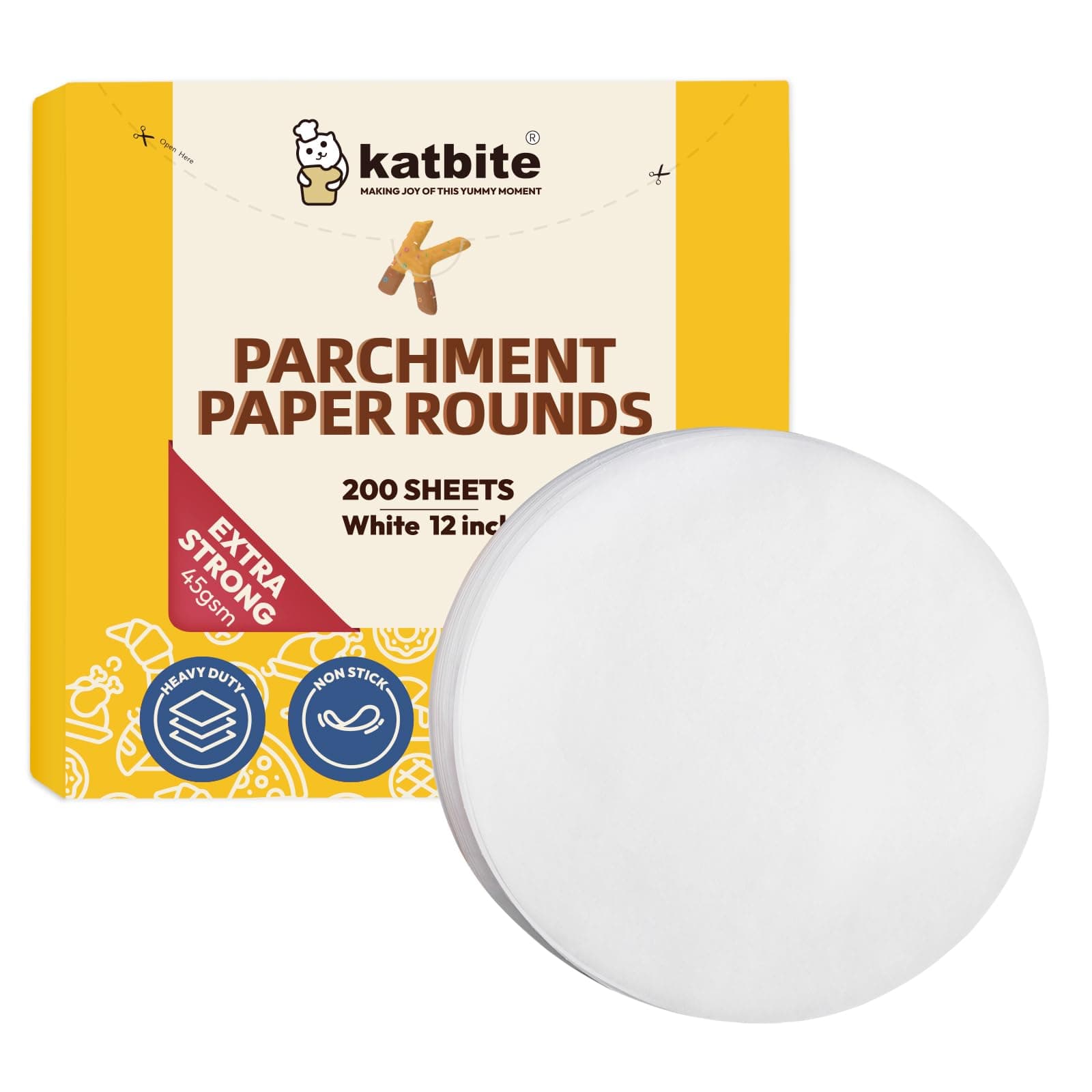 Katbite 12 Inch 200Pcs Parchment Paper Rounds, Round Baking Sheets Paper for Patty Separating, Freezing, Springform Cake Tin, Toaster Oven, Tortilla Press