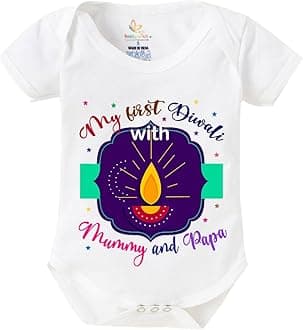 baby wish Baby Diwali Bodysuits Newborn Deepawali Romper Half Sleeve Unisex Romper My First Diwali with Mummy & Papa