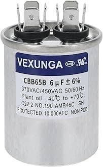 6uF 6 MFD 370VAC 440VAC 450VAC 50/60Hz CBB65B Round Run Start Capacitor for AC Unit Fan Motor Start or Pool Pump or Air Condenser Straight Cool