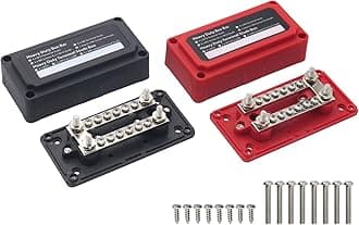 Bus Bar 12V 100A Power Distribution Blocks Heavy Duty Module 4X 1/4" Posts+ 12x 5/32" Screws Terminals, Marine Busbar, 12 Volt-48V DC Battery Buss Bars for Vehicle Solar, Red&Black 2 Pack