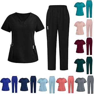 Sdwingk Scrubs for Women Set V-Neck Stretch Scrub Top & Drawstring Scrub Pant Nursing Uniforms Scrubs Sets with Pockets