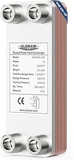 ALORAIR 3"x8" 10 Plates Heat Exchanger with 3/4" MPT Port,316L Stainless Steel Water to Water Brazed Plate Heat Exchanger for Floor Heating, Water Heating, Commercial and Industrial Refrigeration