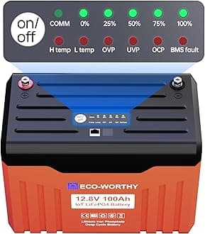 ECO-WORTHY12V 100AH​ Bluetooth LiFePO4 Lithium Battery, 100A BMS with Low-Temp Protection, 10 Years Lifetime, Perfect for RV, Solar Off-Grid, Home Energy, Camping, Trolling Motor