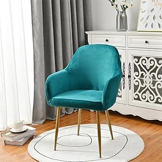 Highdi Soft Velvet Dining Chair Covers Solid Color Stretch Curved Back Chair Slipcovers with Armrest, Vanity Swivel Armchair Cover Removable Washable for Bedroom Party Hotel (Peacock Blue,6 PCS)