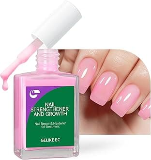 Nail Polish Strengthener and Growth Treatment: Pink 15ml Gelike EC Natural Nail Hardener Extra Strong and Growth - Long Lasting Nail Repair for Damaged Nails - For Daily Work Home Salon