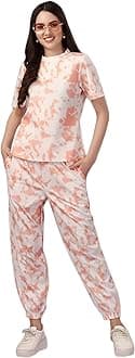ELLITI Women's Night Suit Set for Women, Lounge Wear, Printed Top and Pyjama Set for Women Nightwear/Loungewear/Night Dress for Women Knitted Tie & Dye Printed Crop T-Shirt -Pyjama