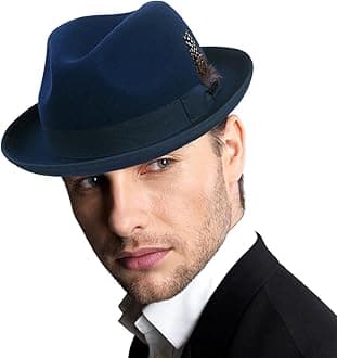 Men's Wool Fedora Hats Women Felt Trilby Derby Hat with Feather