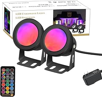 Spotlight for Yard,LED Spotlight 10W RGB Spotlight Outdoor with US Plug and Remote Control ,12V Dimmable Colored Spotlights,Waterproof Outdoor RGB Pool Lights for Decoration（2Pack）