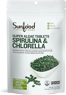 Spirulina & Chlorella Super Algae Tablets (No Fillers, Additives, Preservatives, 4oz Bag)