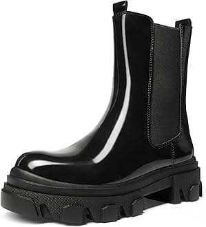 DREAM PAIRSWomen's Fashion Waterproof Chelsea Boots Comfy Mid Calf Platform Chunky Boots Slip On Winter Riding Ankle Booties