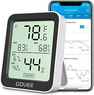 Govee Thermometer Hygrometer, LCD Bluetooth Digital Indoor Humidity and Temperature Meter with Data Storage and Alert Function, for Room