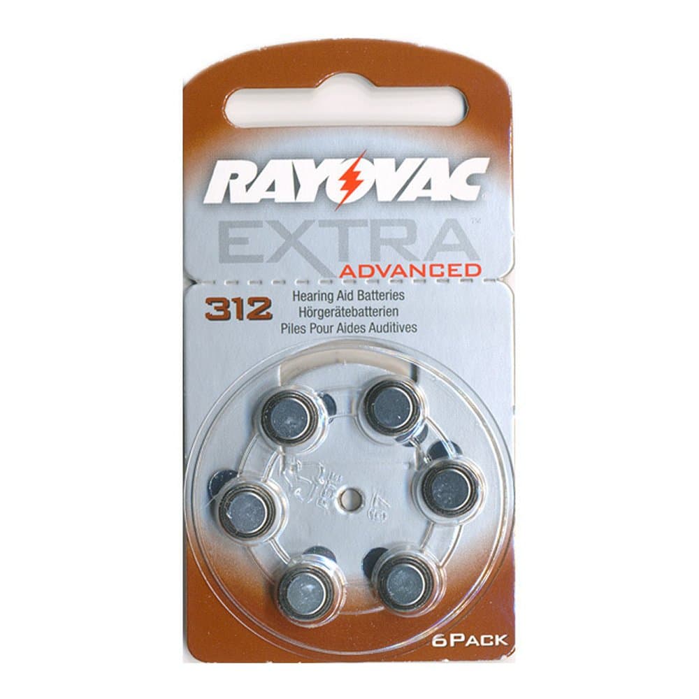Rayovac Type 312 Hearing Aid Batteries, 6 Pack
