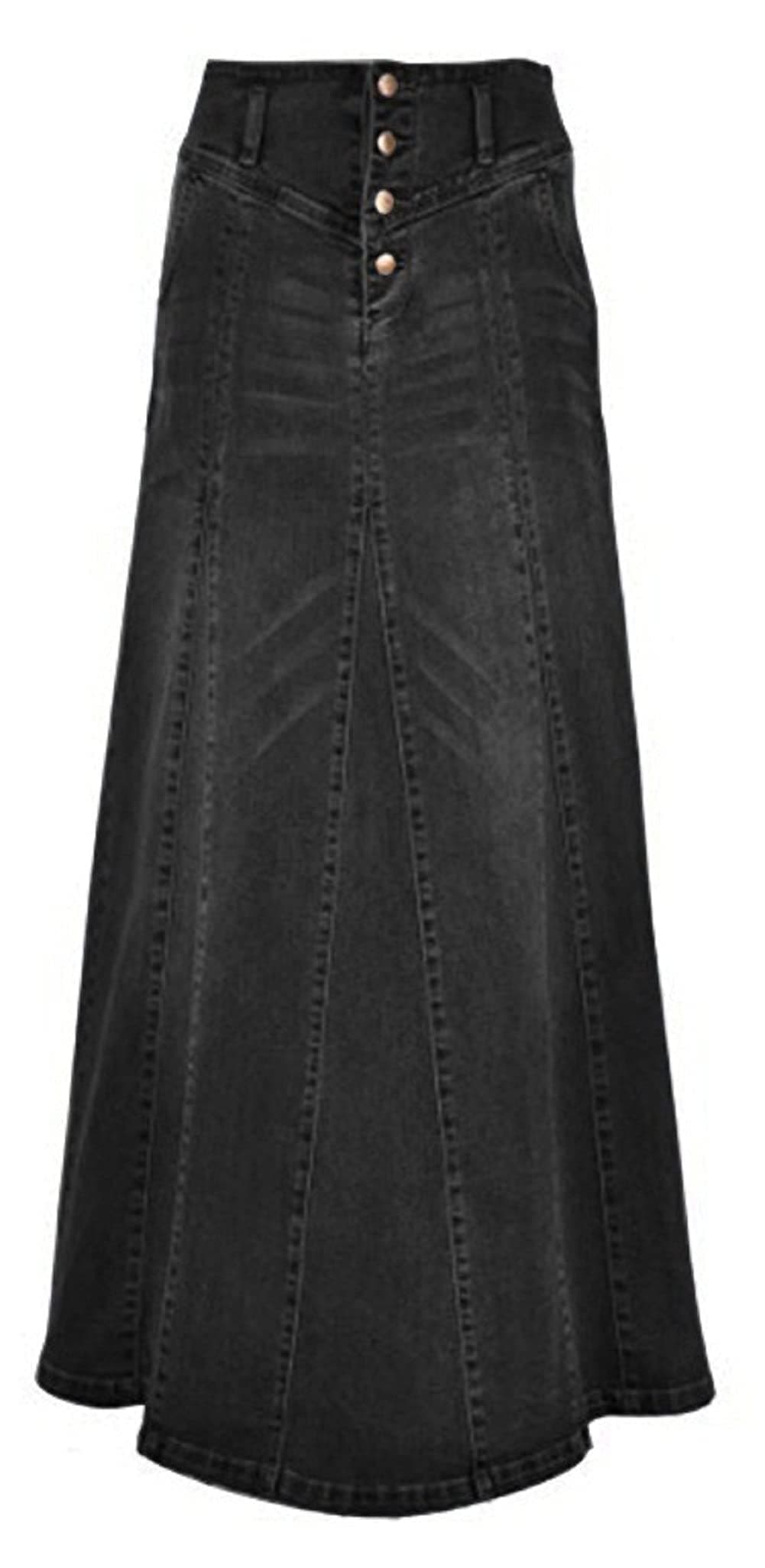 CHARTOUWomen's Retro Exposure Button-Fly Packaged Hip A-Line Maxi Long Denim Skirt