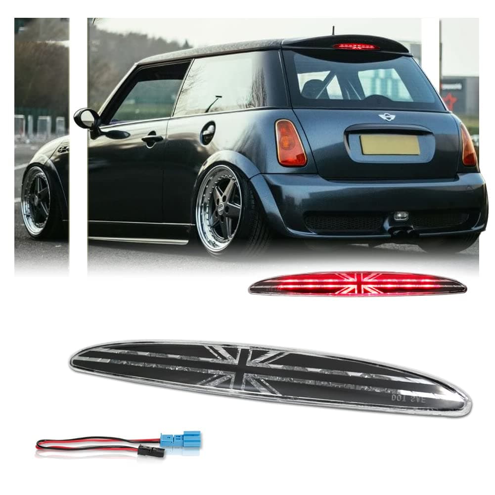 Clear Lens LED 3rd Brake Light for 2002-2006 MINI Cooper R50 R53 1st Gen, [Union Jack UK Flag] 8 Brilliant Red LED High Mount Brake Light - Clear Lens
