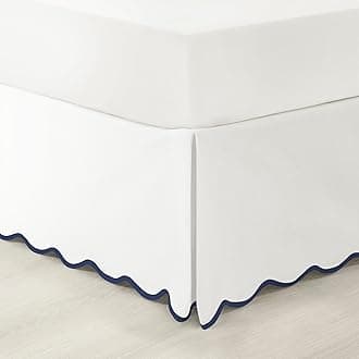 Lush Decor Coastal Chic Scallop Edge Linen Textured Bed Skirt Navy/White Single King - Soft Elegant Luxury Easy Fit Elastic Band Tailored Bedskirt