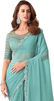 Women's Georgette Embroidery Saree With Unstitched Blouse Piece
