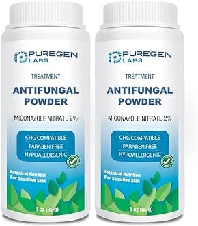 Puregen Labs Antifungal Powder with 2% Miconazole Nitrate for Common Fungal Infections Including Athlete’s Foot, Jock Itch and Ringworm, Talc Free, 3 oz (85g)