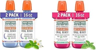 TheraBreath Overnight Mouthwash 2-Pack & TheraBreath Anticavity Fluoride Mouthwash 2-Pack, Dentist Formulated, Alcohol Free