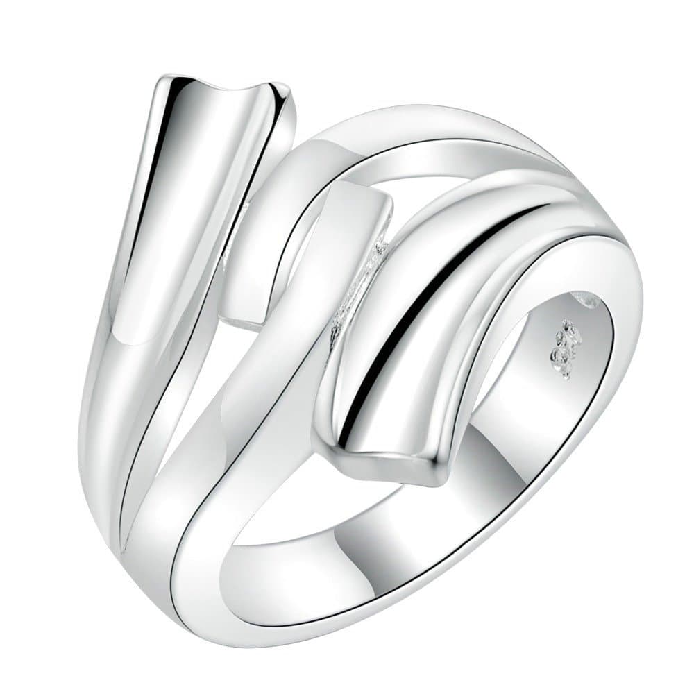 Onefeart Women's Sterling Silver Ring Ring Curve Shape Ring Gift