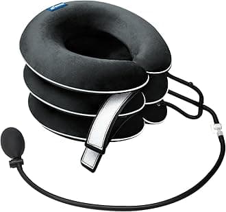 Cervical Neck Traction Device for Neck Pain Relief - Inflatable Neck Stretcher Collar for Decompression - Best Home Use Neck Brace Pump (Black Plush)