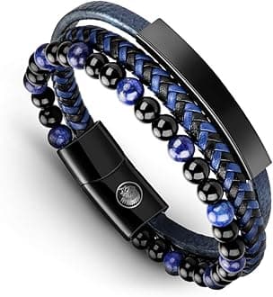 Casisto.JMens Leather Bracelet – Classic Handmade Braided Black & Brown Cuff Bracelet with Engraved Magnetic Clasp Free Jewelry Gift Boxed