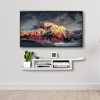 Torche Wooden Wall Mounted TV Unit, TV Cabinet for Wall, TV Stand for Wall, TV Stand Unit Wall Shelf for Living Room, Set Top Box Stand (Marble White-QR TV)