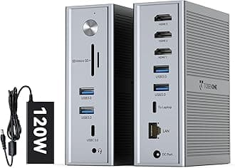 DisplayLink Docking Station 3 Monitors, 14-in-1 Triple Monitor Dock for M1-M5 MacBook/Mac mini, Windows, Chrome (3HDMI, 120W Power Supply, 5 USB, Home Office & Professional Workspace