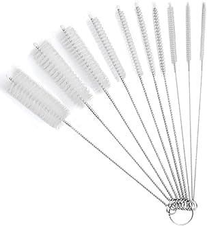 10PCS Straw Cleaner Brushes, 8 Inch Tube Cleaning Brush and Nylon Pipe Brush Set, AORZOV Small Bottle Cleaning Brushes for Narrow Neck Sippy Cups Straws Teapot Nozzle(White)