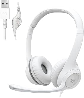 Logitech H390 Wired Headset for PC/Laptop, Stereo Headphones with Noise Cancelling Microphone, USB-A, In-Line Controls, Works with Chromebook - Off White