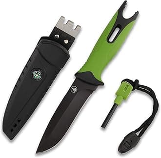 Fixed Blade Hunting Knife-Stainless Steel Blade,Fixed Blade Knife with Sheath, Fire Starter, Sharpener, Whistle and Compass,Survival Tactical Knife for Hunting,Fishing,Camping and Bushcraft