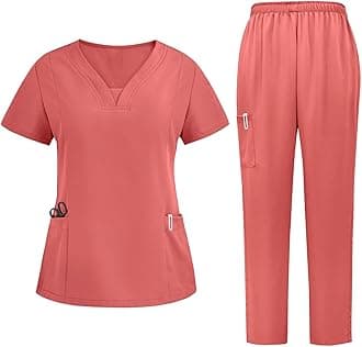 Scrubs for Women Set V-Neck Stretch Scrub Top & Drawstring Scrub Pant Nursing Uniforms Scrubs Sets with Pockets