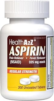 HealthA2Z® Aspirin 325mg, Uncoated Tablets, Original Strength, Dye Free, Pain Reliever, Fever Reducer, 300 Tablets