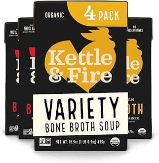 Kettle and Fire Beef and Chicken Bone Broth, Keto, Paleo, Whole 30 Approved, Gluten Free, Natural Source of Collagen, Pack of 4