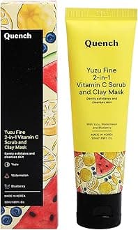 QUENCH BOTANICS Quench Vitamin C 2-in-1 Scrub and Clay Mask | Korean Face Mask with for Glowing Skin | Exfoliates & Brightens | Lightens Dark Spots & Refines Skin Texture | Made in Korea (50ml)