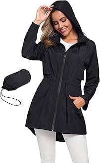 Avoogue Women's Long Raincoat with Hood Outdoor Lightweight Windbreaker Rain Jacket Waterproof