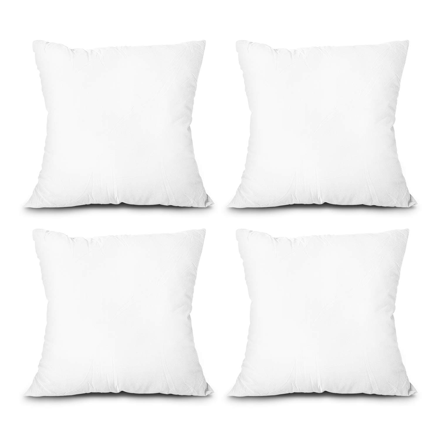 Throw Pillow Inserts, Set of 4 Lightweight Down Alternative Polyester Pillow, Couch Cushion, Sham Stuffer, Machine Washable. (White, 18x18)