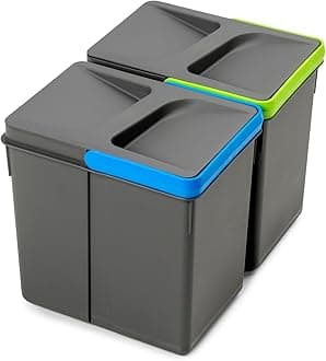 Emuca, waste sorting cut-out base, set of 2 bins height 216mm with 6 litres capacity, Grey, H 216 mm (2 x 7 L)