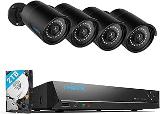 Reolink5MP PoE CCTV Camera Systems, 4K 8CH NVR with 2TB HDD, 4X 5MP Security Cameras with Person Vehicle Detection, Night Vision, Audio, 24/7 Recording, RLK8-410B4-5MP Black