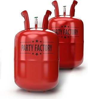 - Party Factory – Helium Tank - 2 x 140 liters for up to 40 assorted balloons (latex, LED & foil) – Party birthday decoration disposable gas cylinder – bendable filling valve – For decorative occasions