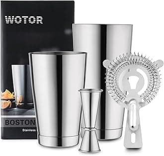 WOTOR Boston Cocktail Shaker Set, 530 ml & 830 ml Stainless Steel Weighted Shaker Tins, Strainer, Double Measuring Jigger, Professional Bar Tools for Bartender (Set)