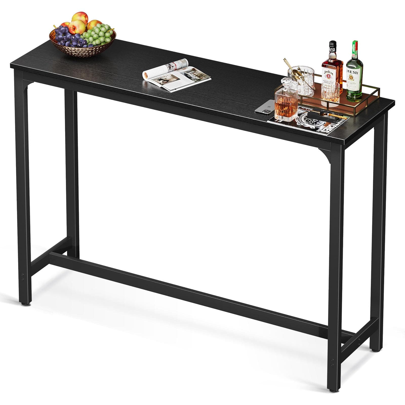 55 Inch Bar Table, Bar Height Pub Table, Counter Height Bar Table, Rectangular High Top Kitchen & Dining Counter Tables with Sturdy Legs & Easy-to-Clean Top, Indoor use, Black