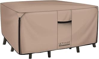 ULTCOVER Square Patio Heavy Duty Table Cover - 600D Tough Canvas Waterproof Outdoor Dining Table and Chairs General Purpose Furniture Cover Size 74 inch