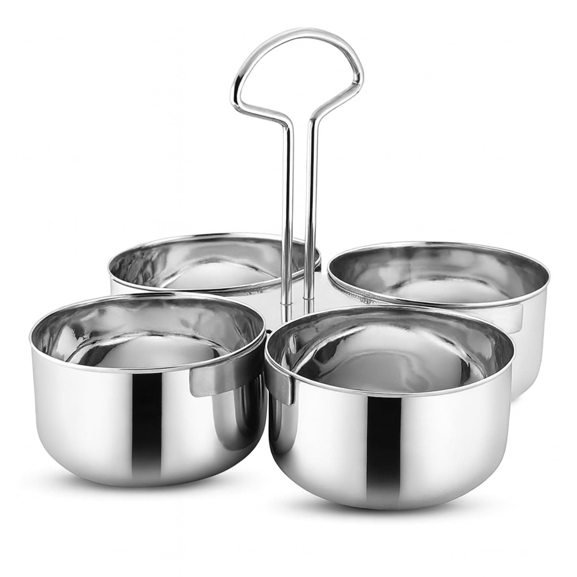 Saag Daan Steel with Handle 4 Compartments Sagdan | Big Size Saag Daan Steel Stainless Chaumukh | Heavy Gauge Double Serving Bowl with Handle | Home & Kitchen Storage Bowls