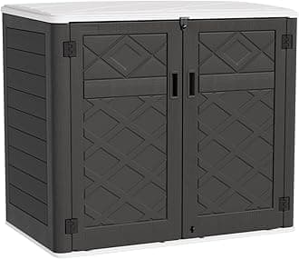 KINYING Larger Outdoor Storage Shed Weather Resistance, Resin Sheds & Outdoor Storage for Garden, Patios, Backyards, 48 Cu.Ft Tool Shed for Garbage Cans, Lawn Mower, Garden Tools,Black