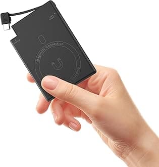 Mini Magnetic Portable Charger with Built-in Type C Cable,5000mAh Slim Power Bank, Lightweight & Small Battery Pack Compatible with Samsung, Sony & iPhone 15, etc. Non-Wireless Charging