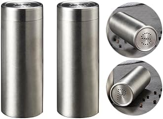2-Pack Salt Pepper Shakers,3OZ Salt and Pepper Shaker,Stainless Steel Spice Jars Seasoning Dispenser for Salt Sugar Spice Pepper (Silver, Large)