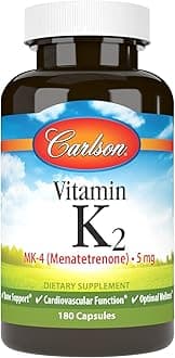 Carlson - Vitamin K2 MK-4 (Menatetrenone), 5 mg, Vitamin K Supplement, Bone Support, K2 Vitamin, Soy-Free, Vitamin K-2, 180 Capsules